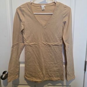 Bozzolo Beige Long Sleeve V-Neck Top